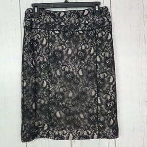 H&M Black Silver Lace‎ Pencil Straight Skirt Women's Size 10